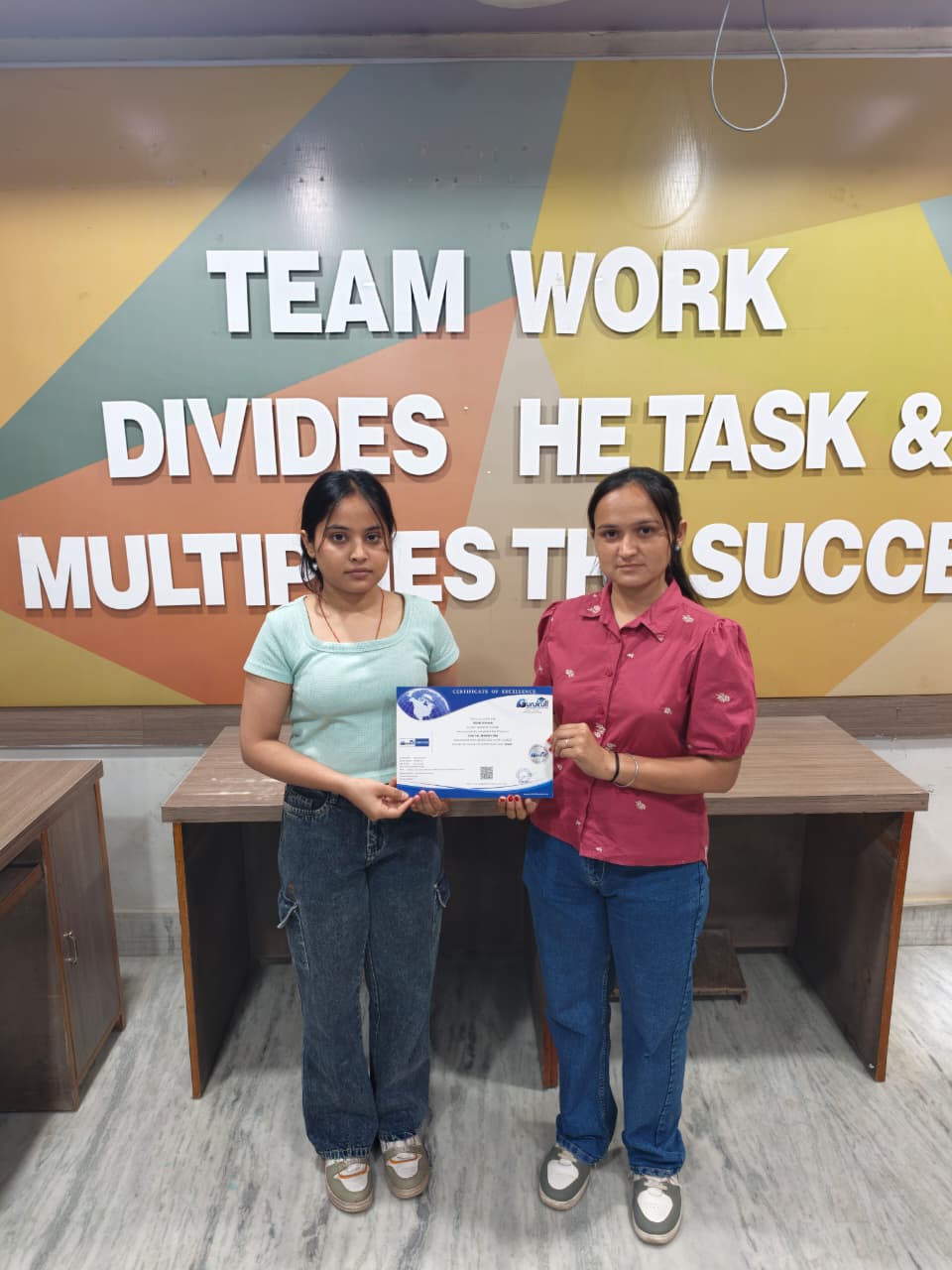 Two students with SEO digital marketing certificate Gurukull Institute Bathinda